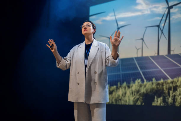 istock woman is talking about renewable energy 2174406746
