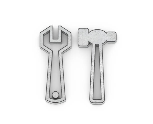 Metal Service Icon. Wrench and hammer.