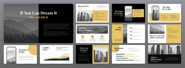 Creative presentation templates set for business Creative presentation template set. Use for creative presentation background, brochure design, website slider, landing page, annual report, company profile. powerpoint template stock illustrations