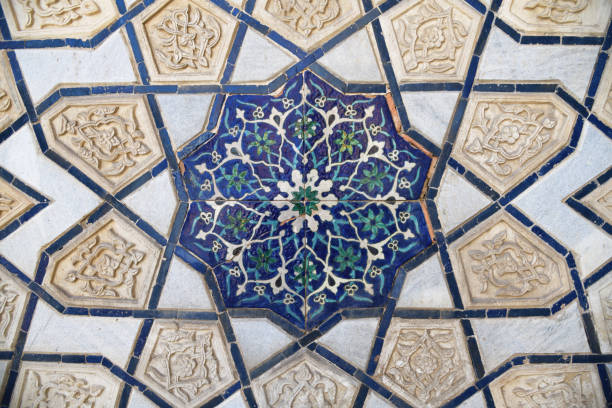 Medieval tiles. Bibi-Khanym Mosque one of most important monuments of Samarkand, Uzbekistan. Built In the 15th century