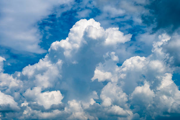 Sunny day with a clear sky adorned by white fluffy clouds offering ample copy space for images