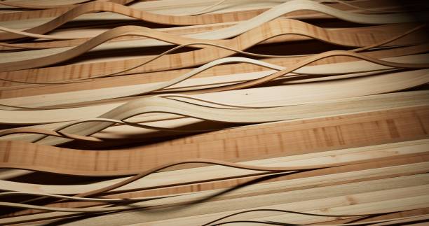 A visually intriguing blend of wavy and flat wooden strips, resembling the ebb and flow of gentle waves across a wooden surface.