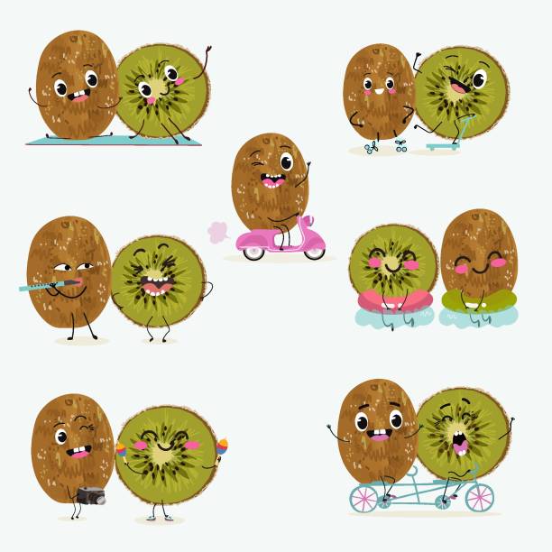 istock Kiwi character, tropical exotic fruit, vector isolated food icon, funny character. Hand drawn vector. 2174430972