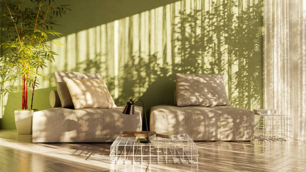 istock Large luxury modern bright interiors Living room mockup illustration 3D rendering image 2174431487