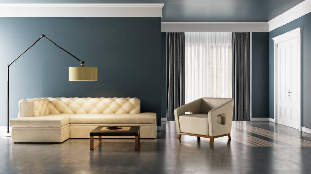 istock Large luxury modern bright interiors Living room mockup illustration 3D rendering image 2174431638