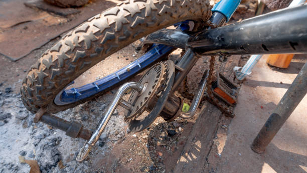 Frame with broken wheel of a children's bicycle