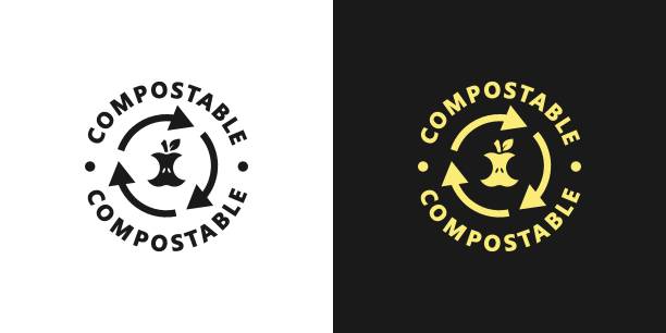ilustrații de stoc cu pictogramă compostabilă. logo compostabil, semn, etichetă, autocolant, timbru pentru pachet alimentar. produs compostabil. - compostable
