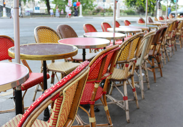 istock Charming Outdoor Parisian Cafe With Empty Tables 2174443037