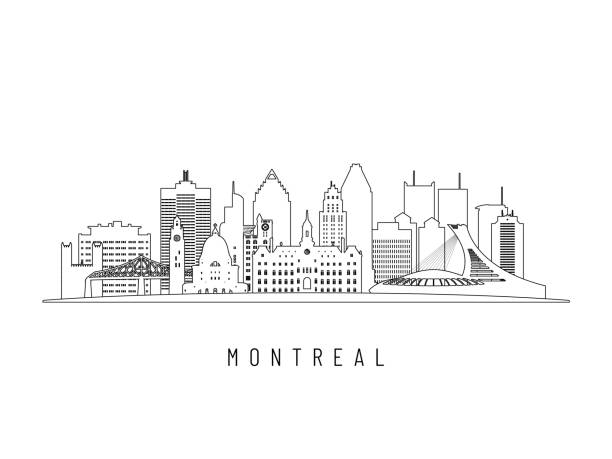 illustrations, cliparts, dessins animés et icônes de illustration vectorielle détaillée de la ligne d’horizon de montréal. bâtiments montréalais de style art linéaire, parfaits pour les conceptions modernes. - montréal