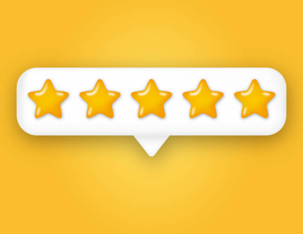 istock 5 Stars Rating And 3D Speech Bubble On A Yellow Background 2174449108