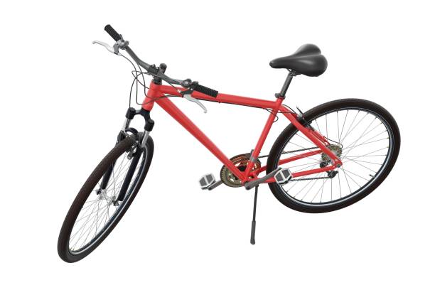 istock Red bicycle standing on kickstand, side top view isolated on white background, 3D illustration 2174449330