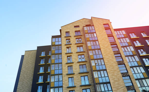 istock Modern facade building on blue sky. Skyscraper facade. Modern High rise residential facade. 2174451776