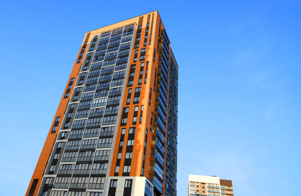 istock Modern facade building on blue sky. Skyscraper facade. Modern High rise residential facade. 2174452556