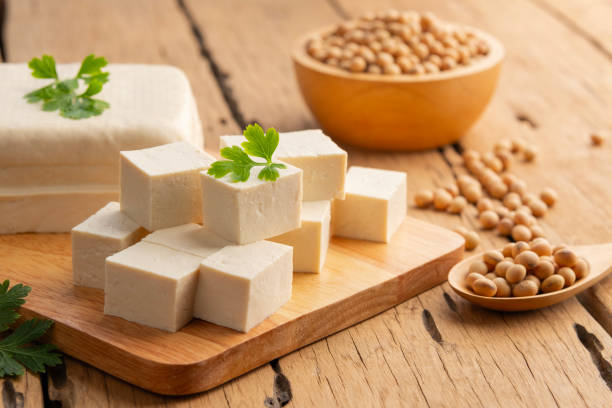 istock Sliced block tofu,Hard white Tofu soy bean curd. 2174452824