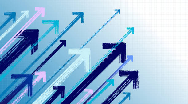 istock Blue arrows going up. Brush, marker drawn bold arrows. Right movement. Growth success. Straight line with a direction indicator in the form of an arrow. Vector illustration. 2174453426