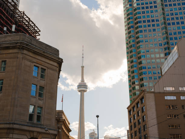 istock Television tower in Toronto, Ontario at sunset in spring 2174457858