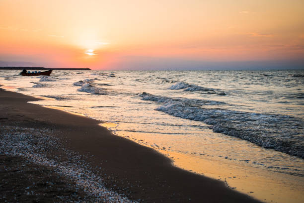 istock Panoramic view beautiful romantic sunset in Bandar Anzali on caspian sea coast 2174457929