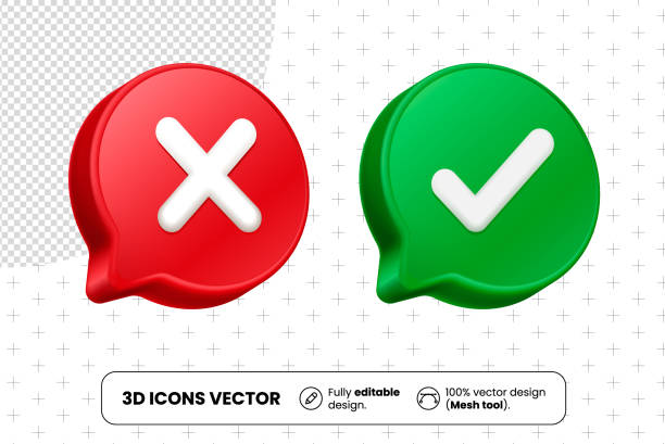 ilustrații de stoc cu acceptați și respingeți pictogramele cu balon de dialog 3d - precizie