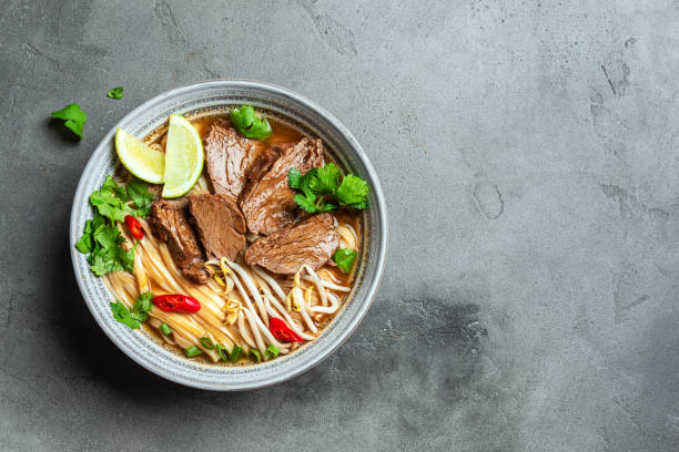 Pho Bo Vietnamese soup with rice noodle and beef