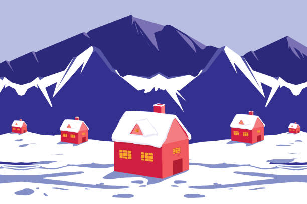 Illustration of a remote village somewhere up in the mountains