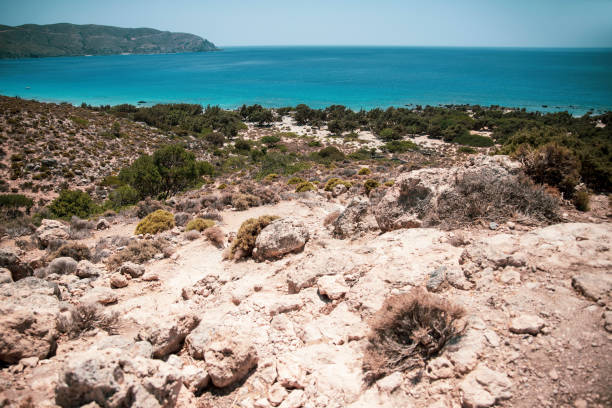 On the beautiful rocky sea coast on Greek island