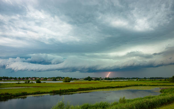istock Menacing shelf cloud over wide open landscape 2174489535