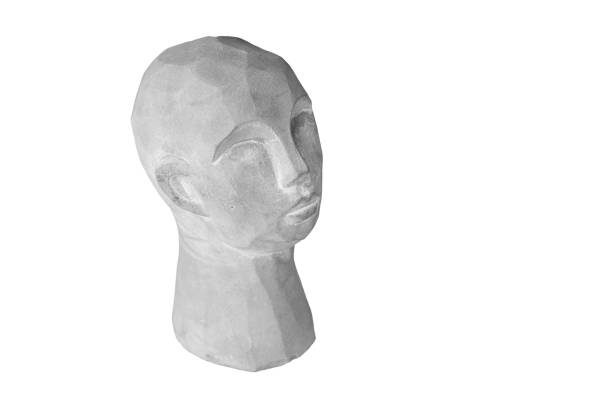 plaster head gray for decoration on an isolated white background close-up