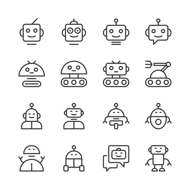 illustrations, cliparts, dessins animés et icônes de icônes de robot — série monoline - tête composition