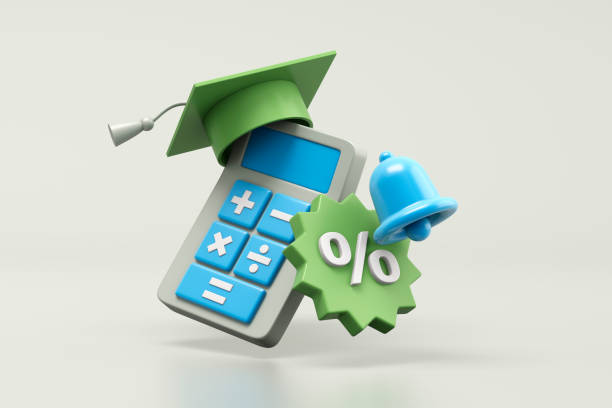 istock Calculator with graduation cap and percentage icon 2174520847
