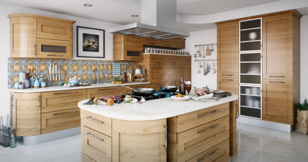 istock Rustic Domestic Kitchen with Ornate Backsplash and Wood Finishes 2174521962