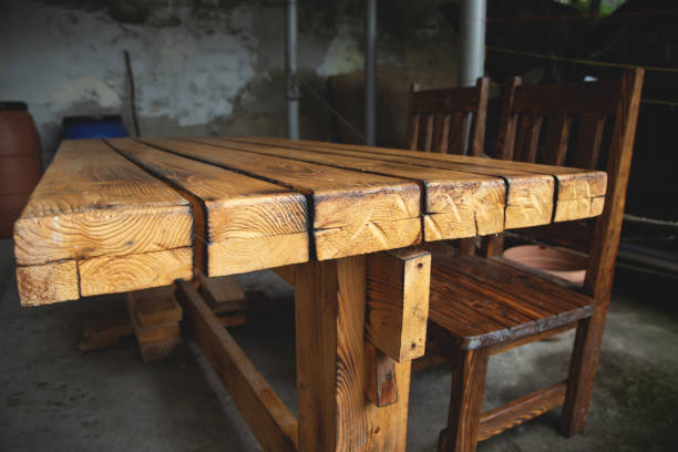 istock Wooden table at home. Natural wooden table 2174524109