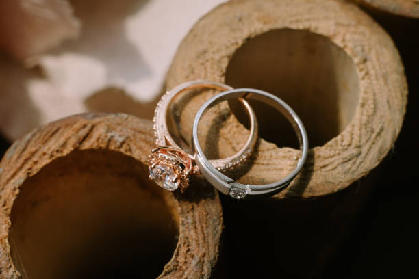 istock Wedding ring placed on bamboo, symbolizing love and nature. 2174531284