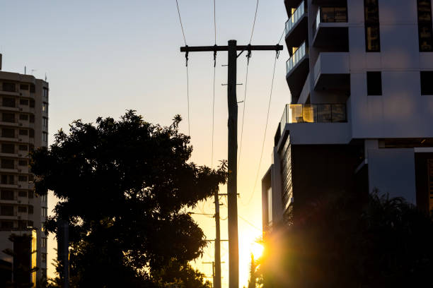 City at sunrise, background with copy space, Broad Beach, Gold Coast Queensland, full frame horizontal composition