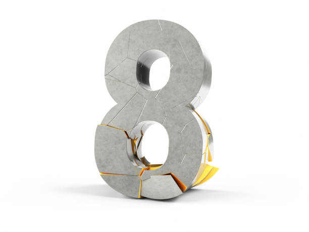 istock Stone font, letters made of broken stone blocks falling on isolated white background 3d rendering, number 8, Clipping Path (Object + Shadow) 2174543010
