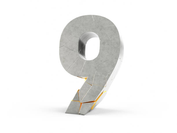 istock Stone font, letters made of broken stone blocks falling on isolated white background 3d rendering, number 9, Clipping Path (Object + Shadow) 2174543676