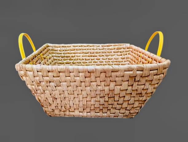 istock Yellow woven rattan basket with handles 2174548585