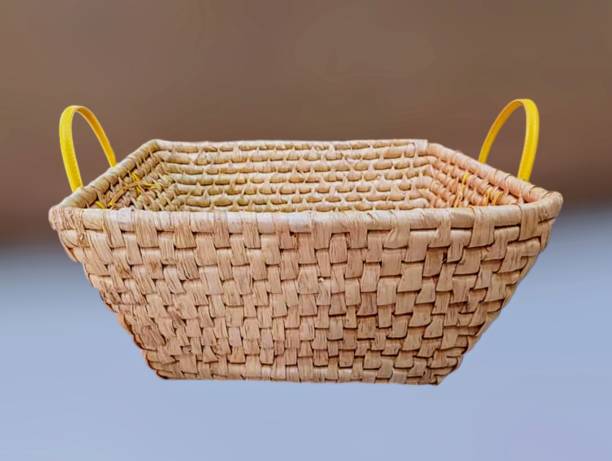 istock Yellow woven rattan basket with handles 2174548588
