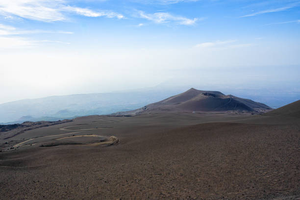 View of Mount Etna in Sicily, Italy. Etna is the highest active volcano in Europe. High quality photo