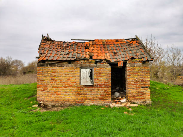 An old, partially ruined cottage.