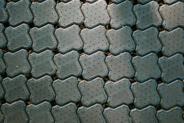 A pathway made of paving blocks crafted from recycled plastic waste, showcasing sustainable and eco-friendly urban design