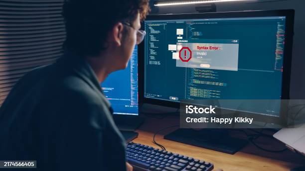 Tired White Man Programmer Or It Specialist Software Developer Works On ...