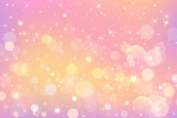 istock Pink background with bokeh and stars. Soft light pastel gradient with glitter and blurred sparkles. Abstract peach backdrop with magic smooth gradation. Elegant luxury romantic wallpaper 2174566653