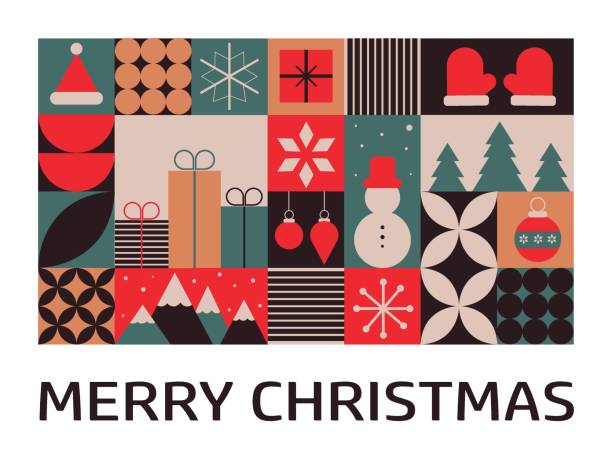 istock Geometric Christmas pattern with a trendy mosaic design, perfect for a greeting card featuring Christmas and New Year themes. 2174573687