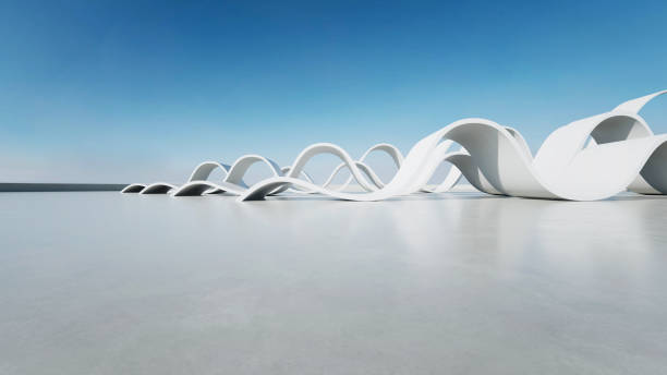 istock 3d render of abstract wavy structure, futuristic architecture with empty concrete floor 2174576228