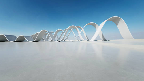 istock 3d render of abstract wavy structure, futuristic architecture with empty concrete floor 2174576231