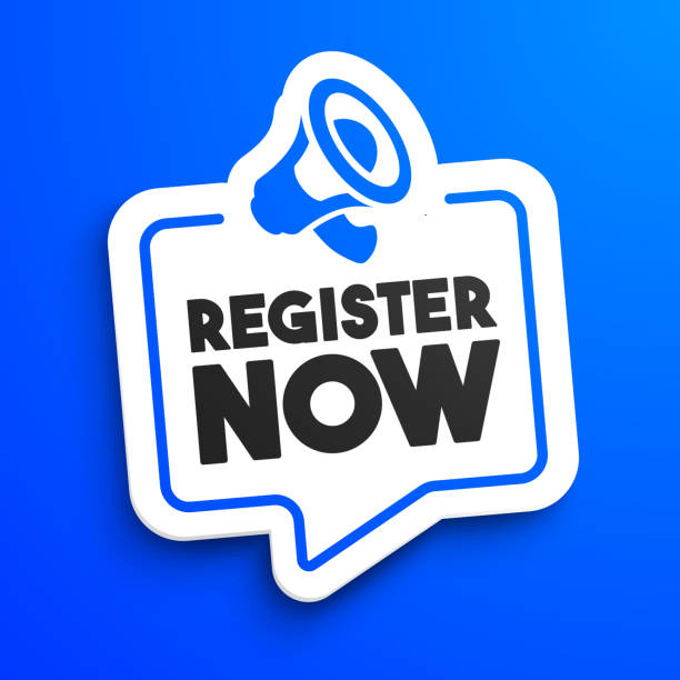 Speech Bubble Sticker With Megaphone Icon And Text Register Now Speech Bubble Sticker With Megaphone Icon And Text Register Now join today button stock illustrations
