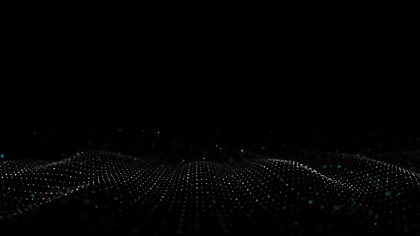 Dynamic sound wave of particles. Music futuristic flow. Abstract technology background.