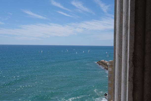 Sea landscape with old roman columns looking at Mediterranean