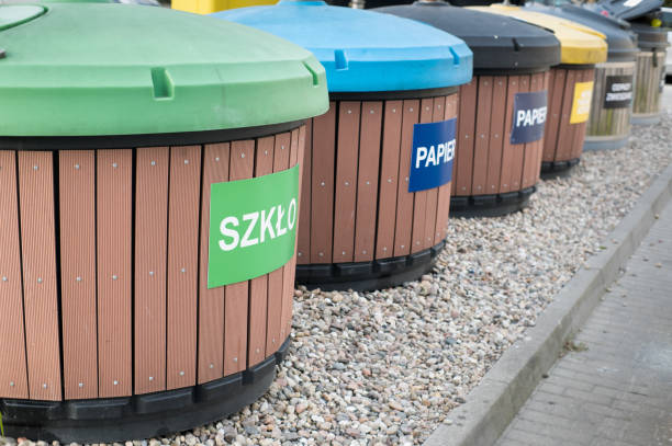 istock Waste separation, garbage containers, glass, paper, metal and plastics, mixed. 2174595031