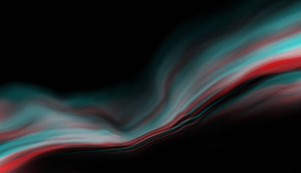Red and green waves on black abstract background. Glitch concept